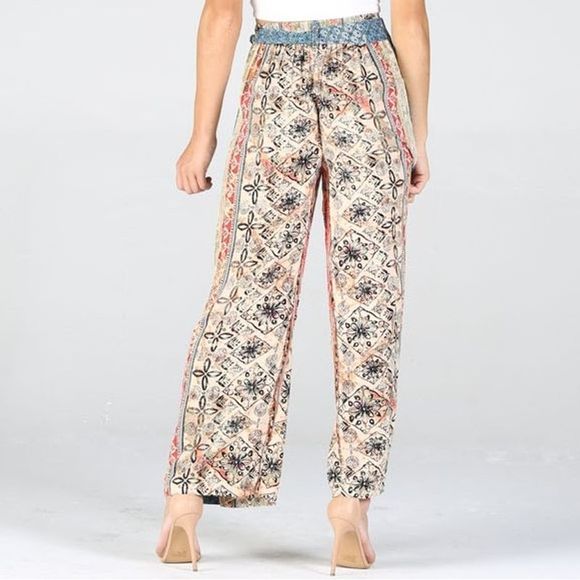 Dual Print Tie Waist Split Leg Pant - Picture 3 of 8